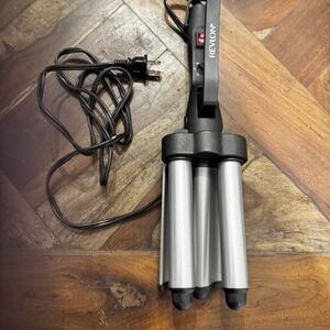 Revlon‎ Jumbo Curling Iron Waver Crimper 3 Barrel Deep Hair Waves Black RV084